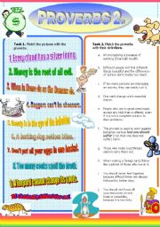 English Worksheet: Proverbs II. (Part 2/2) Match Proverbs with Definitions/Pictures (+Solutions)