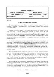 English Worksheet: End - of - term test N2 4th form Arts