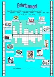 English Worksheet: Entertainment - matching and crossword