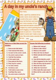 English Worksheet: A day in my uncles ranch