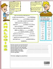 English Worksheet: Analogies- Using higher thinking skills