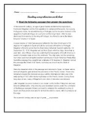 English Worksheet: Reading comprehension (key included)