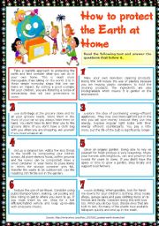 English Worksheet: How to protect the Earth at Home