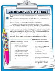 English Worksheet: sporty girl cant play her favourite sport: football. WHY?