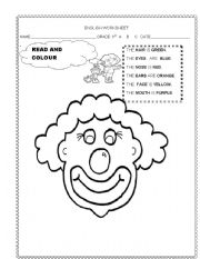 English worksheet: A clowns face