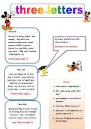 English Worksheet: my first day at school