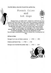 English Worksheet: history about the hot dog an French Fries 
