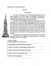 English Worksheet: about New York 