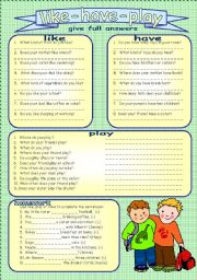 English Worksheet: like,have,play