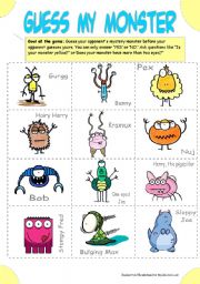 English Worksheet: Guess My Monster (Guess Who? with Monsters)