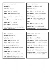 English Worksheet: Famous dead peoples ID cards