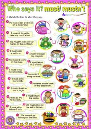 English Worksheet: Who says it? - Modal Verbs (4) - must/ mustnt
