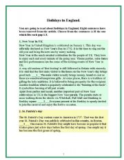 English Worksheet: Holidays in England