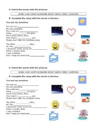 you are my sunshine lyrics - ESL worksheet by vassoula35