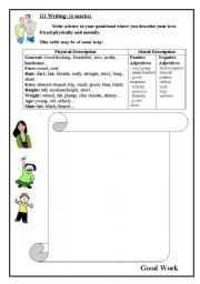 English Worksheet: writing about describing friends