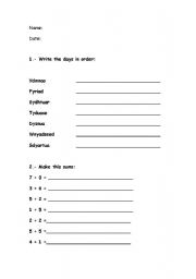 English worksheet: Days of the week