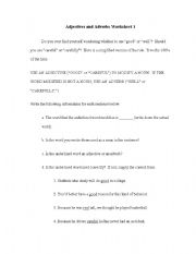 English worksheet: Adjective and Adverb Worksheet