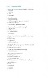 English Worksheet: Quiz on Romeo and Juliet