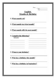 English Worksheet: Months & Birthdays