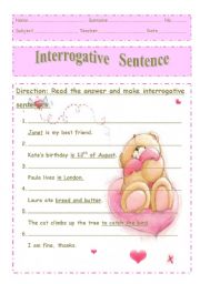 English worksheet: Question Word