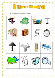 English worksheet: Furniture & Household Chores