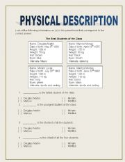 English worksheet: PHYSICAL DESCRIPTION