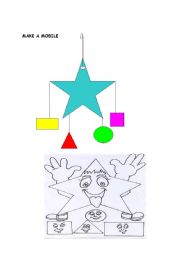 English Worksheet: SHAPES MOBILE CRAFT (shapes,body parts,colours)
