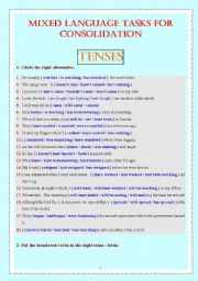 English Worksheet: MIXED LANGUAGE TASKS FOR CONSOLIDATION