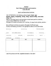 English worksheet: Leisure and Sports Activities