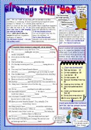 English Worksheet: ALREADY - STILL - YET (B/W & key included - Completely editable)