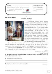 English Worksheet: test on eating disorders