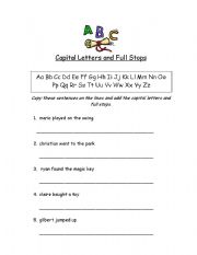 English worksheet: Capital letters and fullstops