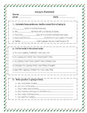 worksheet Future going to
