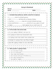 English Worksheet: worksheet Future going to