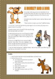 English Worksheet: READING FOR KIDS! A donkey and a dog.