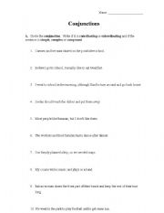 English Worksheet: Simple, Complex, and Compound Sentences