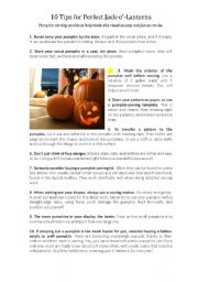 English Worksheet: Tips for Perfect Jack-o-Lanterns