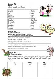English Worksheet: Animals (farm, wild and sea). Comparatives and superalatives. Word Order.