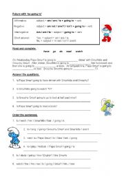 English Worksheet: Going to with the Smurfs