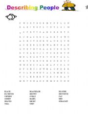 English worksheet: Describing people wordfind