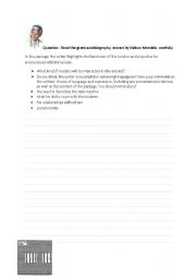 English worksheet: KS3 Personal recount/autobiography