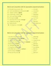 English Worksheet: Prepositions match