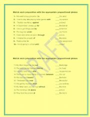 English worksheet: Prepositions match