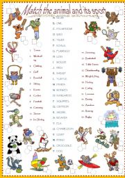 English Worksheet: match the animal and its sport