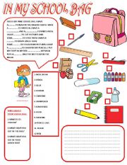 English Worksheet: IN MYSCHOOL BAG