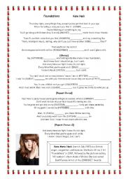 English Worksheet: SONG BY BRITISH SINGER KATE NASH: FOUNDATIONS (With key)