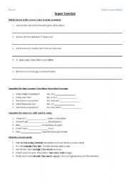 English Worksheet: Simple Present, Possesive Pronouns, Much and many, Too and enough