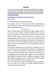 English Worksheet: PLANET WARNING: WATER SHORTAGE
