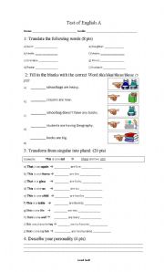 English Worksheet: Test of plurals English