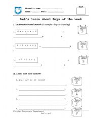 English Worksheet: day of week